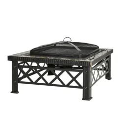 3-i-1 Bålfad, Grill og Iskøler, Gnistbeskyttelse, 76x76x47cm, Sort til Havegrill