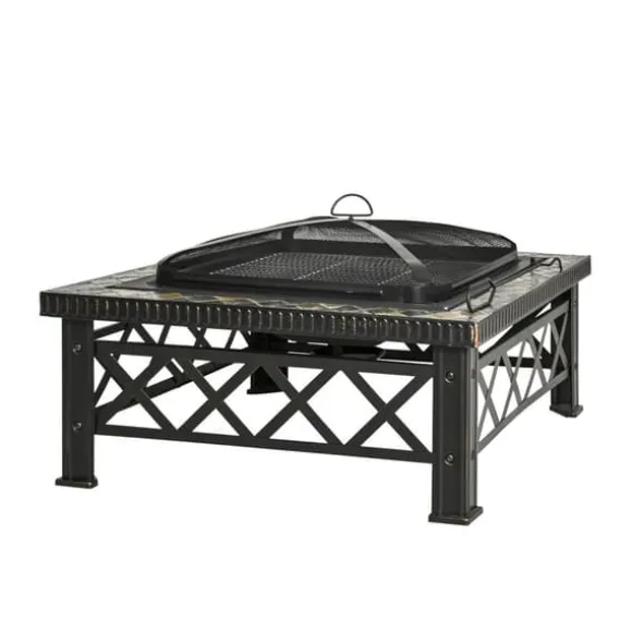 3-i-1 Bålfad, Grill og Iskøler, Gnistbeskyttelse, 76x76x47cm, Sort til Havegrill