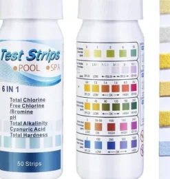 6-i-1 Pool & Spa Teststrimler, Vandtester 50-Pak - pH, Klor, Alkalinitet, Cyanursyre, Hårdhed