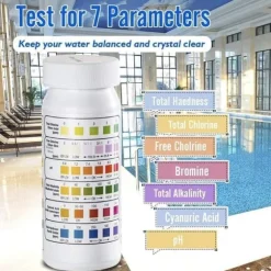 6-i-1 Pool & Spa Teststrimler, Vandtester 50-Pak - pH, Klor, Alkalinitet, Cyanursyre, Hårdhed