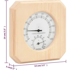 2-i-1 saunasæt med hygrometer og timeglas - Massivt fyrretræ | Farve: Naturlig | Størrelse: 15 min