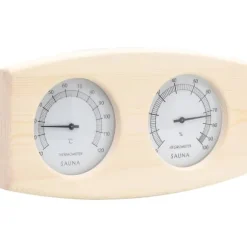 2-i-1 saunasæt med hygrometer og timeglas i massivt fyrretræ | Farve: Natur