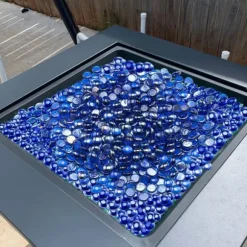 Ildglas 20 LBS, 3/4 tommer pejsglassten, til bålplads, koboltblå farve