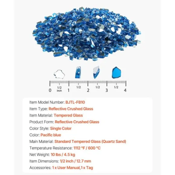 Ildglas 1/2-tommer, 10 LBS Pejsglassten, Til Bålplads, Pacific Blue Farve