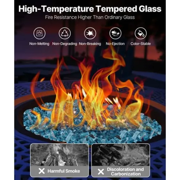 Ildglas 1/2-tommer, 10 LBS pejsglassten til bålplads, Aqua Blå Farve