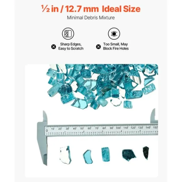Ildglas 1/2-tommer, 10 LBS pejsglassten til bålplads, Aqua Blå Farve