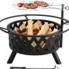 Ildskål - Have bålsted med grill - Støbejern - Kulgrill - Højdejusterbart grillrist - Gnistfang - Let at rengøre