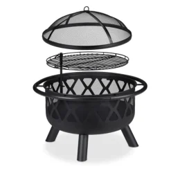 Ildskål med grill og gnistbeskytter, 58x75 cm, sort