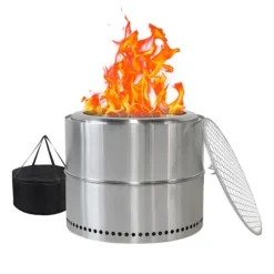 Ildsted i rustfrit stål, transportabelt udendørs bålsted med aske-enhed, grillbål til brændefyring