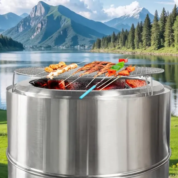 Ildsted i rustfrit stål, transportabelt udendørs bålsted med aske-enhed, grillbål til brændefyring