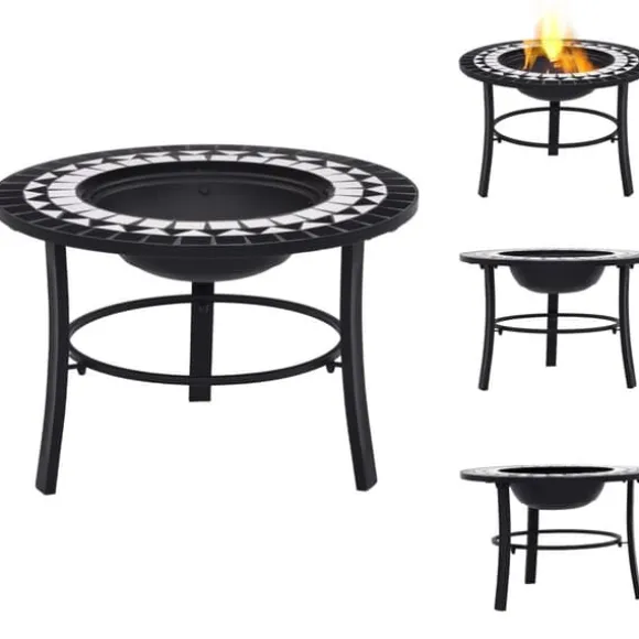 Ildsteder - Living bålfad mosaik 68 cm keramik sort og hvid