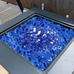 Ildstedsglas, Reflekterende Knust Glas 12,7 mm, Koboltblå, Hærdet Glas