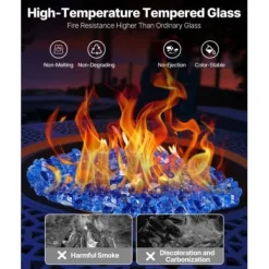 Ildstedsglas, Reflekterende Knust Glas 12,7 mm, Koboltblå, Hærdet Glas