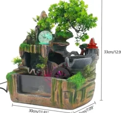 Indendørs fontæne - Bordfontæne med akvarium - LED-belysning - Tågegenerator - Vandfald - 30 x 18 x 33 cm - Harpiks - 220 V - Brun