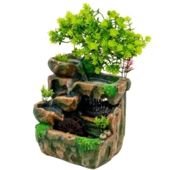 Indendørs springvand - Bordspringvand - LED-lys - Vandfald - Harpiks - 220–240 V - 18×15×30 cm - Moderne stil - Grøn