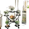 Indendørs Udendørs Planteholder, Hjerteformet Design, 6 Potte Kapacitet, Metal Konstruktion,sort