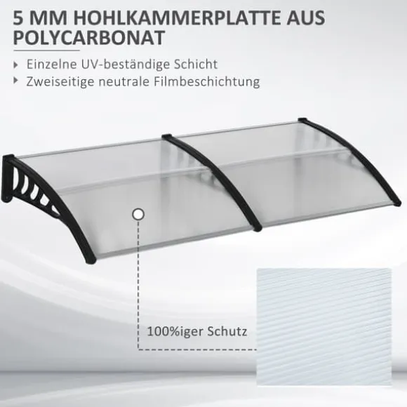 Indgangsbaldakin 200×96×27 cm med UV-beskyttelse – aluminium, sort
