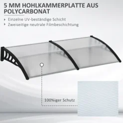 Indgangsbaldakin 200×96×27 cm med UV-beskyttelse – aluminium, sort