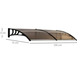 Indgangsoverdækning 75×195×23 cm – polycarbonat, sol- og regnbeskyttelse, brun