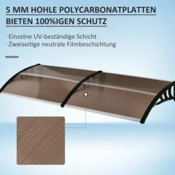 Indgangsoverdækning 75×195×23 cm – polycarbonat, sol- og regnbeskyttelse, brun