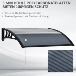 Indgangstag 100×75 cm – aluminium/polycarbonat, UV-beskyttelse, sort