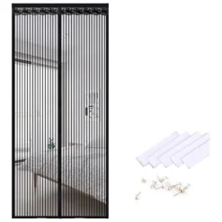 INF Magnetisk skærmdørsgardin, stribet polyester, 9 par spænder, 80 cm x 200 cm
