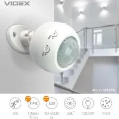 Infrarød bevægelses- og lyssensor 1200W IP20 bevægelig Videx
