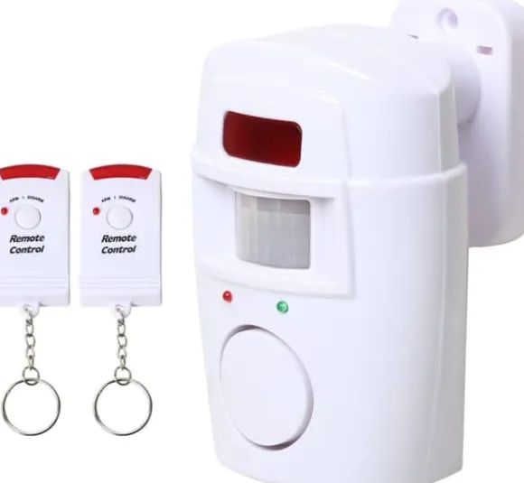 Infrarød bevægelsessensor Alarm - Tyverialarm med 2 fjernbetjeninger, 105° scanningsområde og 105dB, velegnet til hjem / garage / butikker