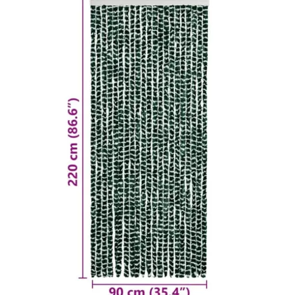 Insektgardin i chenille - Fluenet gardin | Farve: Grøn og hvid | Størrelse: 90x220 cm