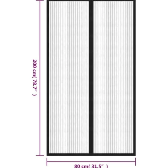Insektnet til dør med magneter - 2 stk. | Farve: Sort | Størrelse: 200x80 cm