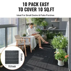 Interlocking Deck Fliser 10-Pak, 30x30 cm, Mørkegrå Plast til Terrasse, Holdbar og Vejrbestandig.