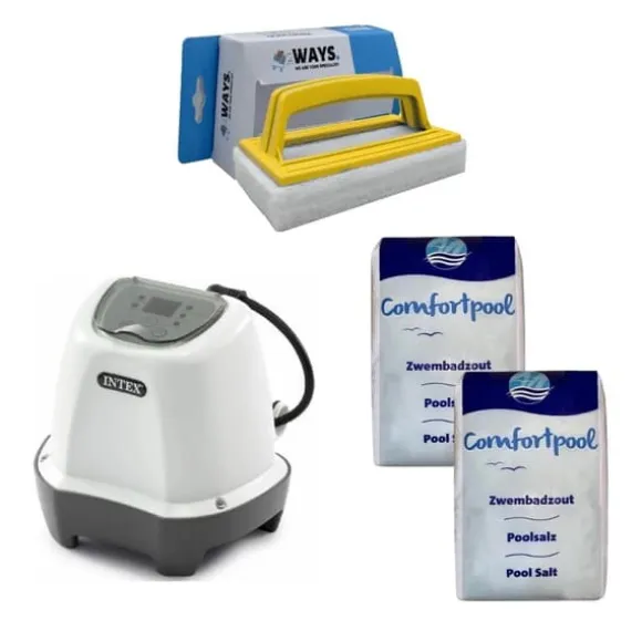 Intex - Saltvandssystem 26662GS & Poolsalt 40 kg &WAYS skrubbebørste