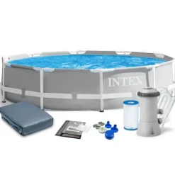 Intex overjordisk pool - 366x76cm - filterpumpe & tilbehør - grå