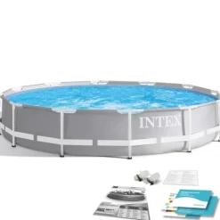 Intex overjordisk pool - 366x76cm - filterpumpe & tilbehør - grå