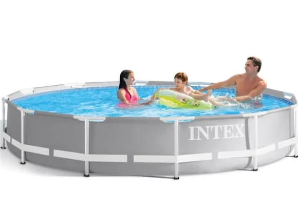 Intex overjordisk pool - 366x76cm - filterpumpe & tilbehør - grå