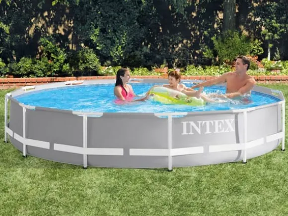 Intex overjordisk pool - 366x76cm - filterpumpe & tilbehør - grå