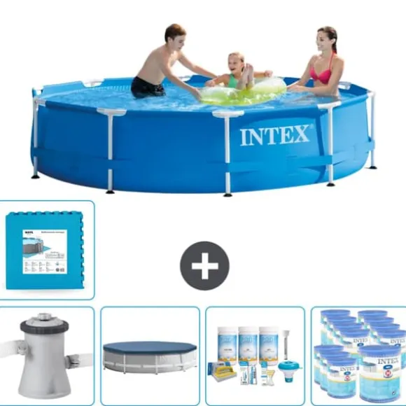 Intex Round Frame Swimming Pool - 305 x 76 cm - Blå - Inklusive Tilbehør CB16