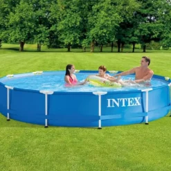 Intex Round Frame Swimming Pool - 366 x 76 cm - Blå - Inkluderet tilbehør CB62