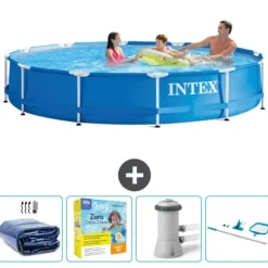 Intex Round Frame Swimming Pool - 366 x 76 cm - Blå - Inkluderet tilbehør CB14