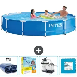 Intex Round Frame Swimming Pool - 366 x 76 cm - Blå - Inkluderet tilbehør CB67