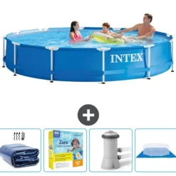 Intex Round Frame Swimming Pool - 366 x 76 cm - Blå - Inkluderet tilbehør CB8