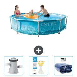 Intex Round Frame Swimming Pool - 305 x 76 cm - Vandprint - Inkluderet tilbehør CB74