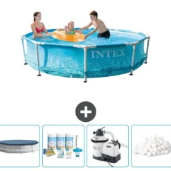 Intex Round Frame Swimming Pool - 305 x 76 cm - Vandprint - Inkluderet tilbehør CB63