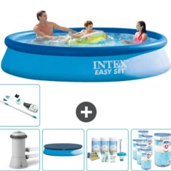 Intex rund oppustelig let sæt swimmingpool - 366 x 76 cm - Blå - Inklusive Tilbehør CB19