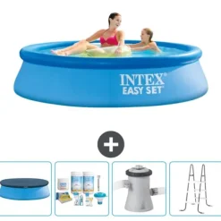Intex rund oppustelig let sæt swimmingpool - 244 x 61 cm - blå - inkluderet tilbehør CB6