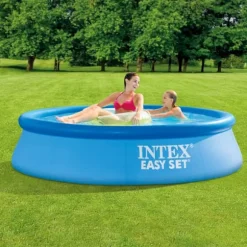 Intex rund oppustelig let sæt swimmingpool - 244 x 61 cm - blå - inkluderet tilbehør CB64