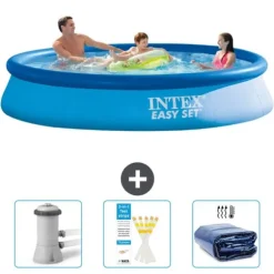 Intex rund oppustelig let sæt swimmingpool - 366 x 76 cm - Blå - Inkluderet tilbehør CB74