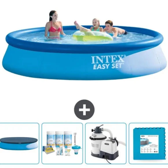 Intex rund oppustelig let sæt swimmingpool - 396 x 84 cm - Blå - Inkluderet tilbehør CB60