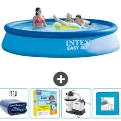 Intex rund oppustelig let sæt swimmingpool - 396 x 84 cm - Blå - Inkluderet tilbehør CB67