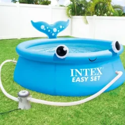 Intex rund oppustelig let sæt swimmingpool - 183 x 51 cm - Blå - Hval - Inkluderet tilbehør CB77